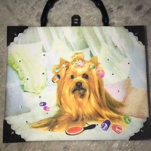 Yorkie Cigar box purse with bamboo handles